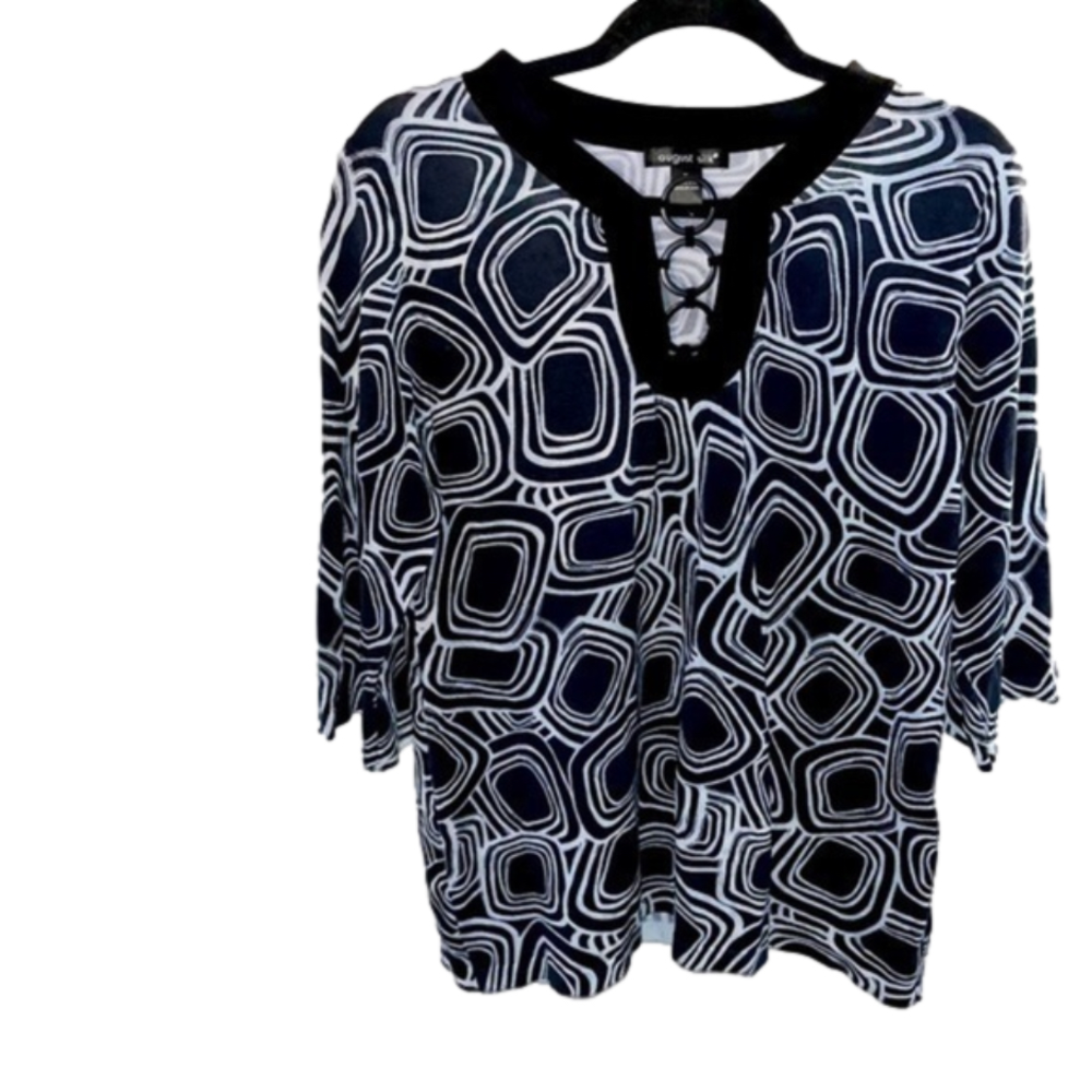 AUGUST SILK BLACK & GRAY GEODE PRINT SILK BLEND TOP